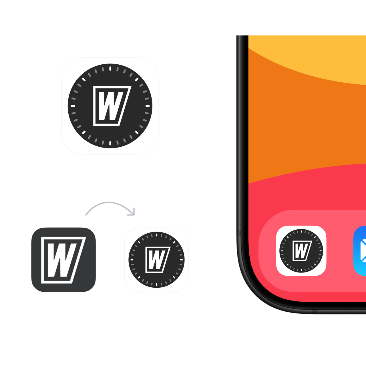 Trainer app icon redesign — previous and new icons, with the new icon on a phone home screen